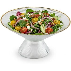 Vivience Footed Glass Salad Bowl Ribbed with Gold Rim - 8.25 Gold .25 Vivience Footed Glass Salad Bowl Ribbed with Gold Rim - 8.25 Gold .25