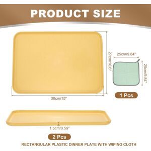 Unique Plastic Tray, Pack Rectangular Plates Food Tray Wheat Plates Dishes Reusable Dessert Plate Trays with Cloth Yellow L(15 Unique Plastic Tray, Pack Rectangular Plates Food Tray Wheat Plates Dishes Reusable Dessert Plate Trays with Cloth Yellow L(15