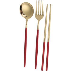 Unique 1 Set Flatware Sets Dishwasher Safe Fork Spoon Chopsticks 3-Piece Set 410 Stainless Steel Silver Tone 23.7x6x6cm Gold Tone Red 0.01 In. L X 0.01 In. W X 0.01 In. H Unique 1 Set Flatware Sets Dishwasher Safe Fork Spoon Chopsticks 3-Piece Set 410 Stainless Steel Silver Tone 23.7x6x6cm Gold Tone Red 0.01 In. L X 0.01 In. W X 0.01 In. H