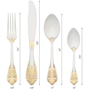 Unique 4 Pcs Silverware Set, Stainless Steel Flatware with Spoons and Forks Set, Serving Utensils Cutlery Set for Kitchen Tableware Silver Gold 4 PCS Unique 4 Pcs Silverware Set, Stainless Steel Flatware with Spoons and Forks Set, Serving Utensils Cutlery Set for Kitchen Tableware Silver Gold 4 PCS
