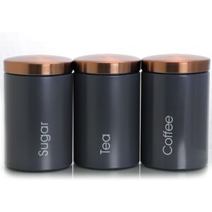 MegaChef Modern Home Sugar, Coffee and Tea Can Storage Set with Lids in Charcoal Gray Grey 4.5 In. L X 4.5 In. W X 6.73 In. H MegaChef Modern Home Sugar, Coffee and Tea Can Storage Set with Lids in Charcoal Gray Grey 4.5 In. L X 4.5 In. W X 6.73 In. H