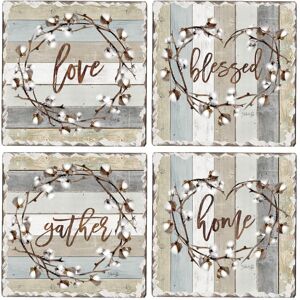 Counterart Absorbent Stone Coasters - Cotton Wreath - Set of 4 - 4x4x83 4x4x83 Counterart Absorbent Stone Coasters - Cotton Wreath - Set of 4 - 4x4x83 4x4x83