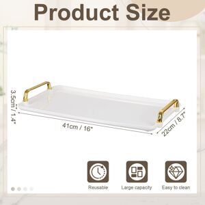 Unique Plastic Serving Tray with Golden Handle, Modern Rectangular Decorative Tray Acrylic Reusable Tea Platter White 16 Unique Plastic Serving Tray with Golden Handle, Modern Rectangular Decorative Tray Acrylic Reusable Tea Platter White 16