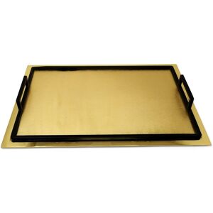 Vivience Gold Matte Textured Design Serving Tray with Black handles (2 Sizes) Gold Medium Vivience Gold Matte Textured Design Serving Tray with Black handles (2 Sizes) Gold Medium