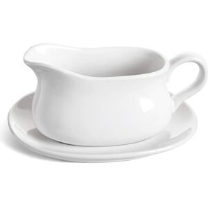 Palais Essentials Gravy Boat & Saucer, 15 oz, Ceramic Serving Dish, Dispenser with Tray for Sauces, Dressings and Creamer, Large Handle White 6.0 In. H X 4.0 In. D Palais Essentials Gravy Boat & Saucer, 15 oz, Ceramic Serving Dish, Dispenser with Tray for Sauces, Dressings and Creamer, Large Handle White 6.0 In. H X 4.0 In. D