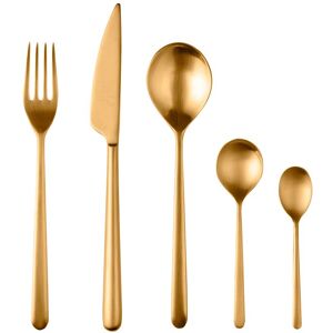 Mepra Linea Flatware Set with Moka Spoons - 30 Pieces Ice Gold Service for 6 Mepra Linea Flatware Set with Moka Spoons - 30 Pieces Ice Gold Service for 6