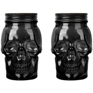 DURA LIVING Skull Mason Jar Mug Glass Set (2 Containers & 2 Lids) Halloween Décor, Drinking Glasses, Storage Containers Black 42-Ounce-Set-Black DURA LIVING Skull Mason Jar Mug Glass Set (2 Containers & 2 Lids) Halloween Décor, Drinking Glasses, Storage Containers Black 42-Ounce-Set-Black