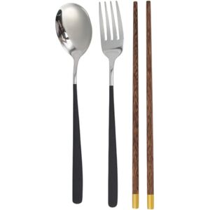 Unique 1 Set Flatware Sets Dishwasher Safe Spoon Fork Gold-Tip Chopsticks 3-Piece Set with Box Stainless Steel Wood PP - 23.7x6x6cm Black Silver 23.7x6x6cm Unique 1 Set Flatware Sets Dishwasher Safe Spoon Fork Gold-Tip Chopsticks 3-Piece Set with Box Stainless Steel Wood PP - 23.7x6x6cm Black Silver 23.7x6x6cm