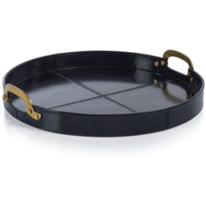 Zodax Harlow Leather with Brass Handles Round Tray Dark Blue 20 Zodax Harlow Leather with Brass Handles Round Tray Dark Blue 20