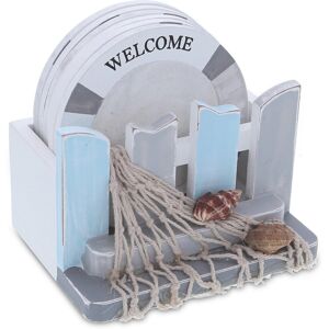 CoTa Global Moonlight Nautical Wooden Coaster Set with Holder 6 Pc Set - 4.25 x 3.15 x 4 inches White 4.25 x 3.15 x 4 inches CoTa Global Moonlight Nautical Wooden Coaster Set with Holder 6 Pc Set - 4.25 x 3.15 x 4 inches White 4.25 x 3.15 x 4 inches