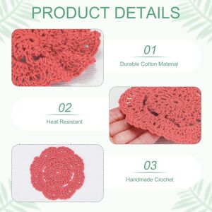 Unique Handmade Crochet Coasters, Round Cotton Placemats for Table/Cup/Bowl/Vase/Tea Trays/Home Decoration, Lace Doilies Place Mats Watermelon Red 8-Pack Unique Handmade Crochet Coasters, Round Cotton Placemats for Table/Cup/Bowl/Vase/Tea Trays/Home Decoration, Lace Doilies Place Mats Watermelon Red 8-Pack