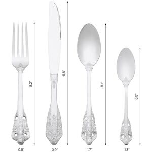 Unique 4 Pcs Silverware Set, Stainless Steel Flatware with Spoons and Forks Set, Serving Utensils Cutlery Set for Kitchen Tableware Silver 4 PCS Unique 4 Pcs Silverware Set, Stainless Steel Flatware with Spoons and Forks Set, Serving Utensils Cutlery Set for Kitchen Tableware Silver 4 PCS