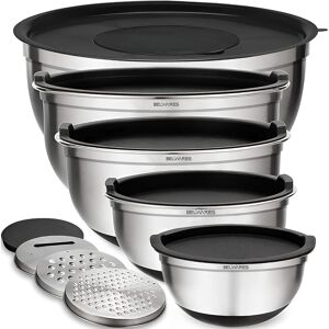 Belwares 5-Piece Mixing Bowl Set - Stainless Steel Nesting Bowls with Lids and Graters - Non-Slip Base (Black) Black Belwares 5-Piece Mixing Bowl Set - Stainless Steel Nesting Bowls with Lids and Graters - Non-Slip Base (Black) Black
