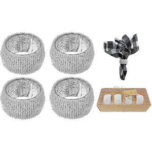IH Casa Decor 4PC Beaded Napkin Ring With Craft Box White White Set of 4 IH Casa Decor 4PC Beaded Napkin Ring With Craft Box White White Set of 4