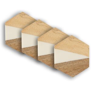 Dainty Home Wood And White Resin Designed Hexagon Coaster Set of 4 - 4 Wood And White Resin 4 Dainty Home Wood And White Resin Designed Hexagon Coaster Set of 4 - 4 Wood And White Resin 4