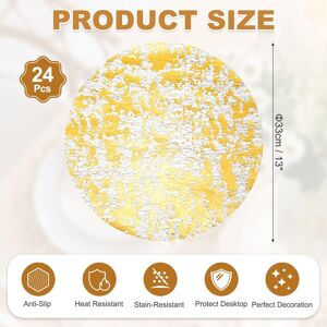 Unique Disposable Round Placemats, Chargers Place Mats Metallic Thin Mesh Table Mates Pressed Foil Table Doilies for Dining Black Gold 24Pcs, 13 Unique Disposable Round Placemats, Chargers Place Mats Metallic Thin Mesh Table Mates Pressed Foil Table Doilies for Dining Black Gold 24Pcs, 13