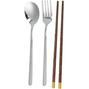 Unique 1 Set Flatware Sets Dishwasher Safe Spoon Fork Gold-Tip Chopsticks 3-Piece Set with Box Stainless Steel Wood PP - 23.7x6x6cm Silver 23.7x6x6cm Unique 1 Set Flatware Sets Dishwasher Safe Spoon Fork Gold-Tip Chopsticks 3-Piece Set with Box Stainless Steel Wood PP - 23.7x6x6cm Silver 23.7x6x6cm