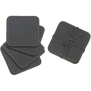 IH Casa Decor 4PC Square Genuine Leather Coasters Black Black Set of 4 IH Casa Decor 4PC Square Genuine Leather Coasters Black Black Set of 4