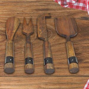 IH Casa Decor Gray Acacia Wood With Riveted Gunmetall 4 Pc Cheese Cutlery Set Grey 15.0 In. L X 11.5 In. W X 9.0 In. H IH Casa Decor Gray Acacia Wood With Riveted Gunmetall 4 Pc Cheese Cutlery Set Grey 15.0 In. L X 11.5 In. W X 9.0 In. H