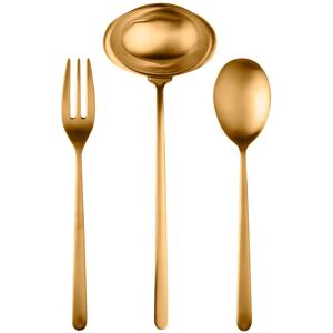 Mepra 3-piece Stainless Steel w/PVD Titanium Coating Linea Ice Oro Serving Set (Fork, Spoon, and Ladle) linea ice oro Service for 1 Mepra 3-piece Stainless Steel w/PVD Titanium Coating Linea Ice Oro Serving Set (Fork, Spoon, and Ladle) linea ice oro Service for 1