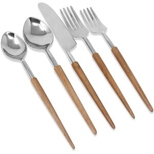 Vivience Service for 4 - 20 Pc Flatware Set with Wooden Pointy Handles Silver Service for 4 Vivience Service for 4 - 20 Pc Flatware Set with Wooden Pointy Handles Silver Service for 4