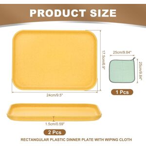 Unique Plastic Tray, Pack Rectangular Plates Food Tray Wheat Plates Dishes Reusable Dessert Plate Trays with Cloth Yellow S(9.5 Unique Plastic Tray, Pack Rectangular Plates Food Tray Wheat Plates Dishes Reusable Dessert Plate Trays with Cloth Yellow S(9.5