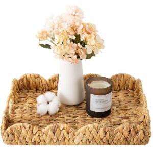 StorageWorks Serving Tray with Built-in Handles, Decorative Tray for Organizing Tabletop Water hyacinth Rectangular StorageWorks Serving Tray with Built-in Handles, Decorative Tray for Organizing Tabletop Water hyacinth Rectangular