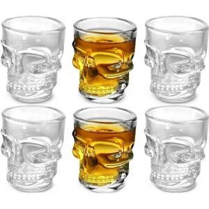 DURA LIVING Skull-Shaped Shot Glasses Set of 6, 1.75oz - Glass Novelty Drinkware for Halloween, Parties, and Barware Clear 2.25 In. H DURA LIVING Skull-Shaped Shot Glasses Set of 6, 1.75oz - Glass Novelty Drinkware for Halloween, Parties, and Barware Clear 2.25 In. H