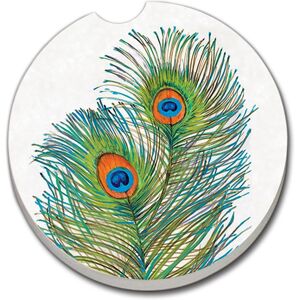 Counterart Absorbent Stoneware Car Coaster, Vivid Peacock Feathers, Set of 2 - 2.5 Multi 2.5 Counterart Absorbent Stoneware Car Coaster, Vivid Peacock Feathers, Set of 2 - 2.5 Multi 2.5
