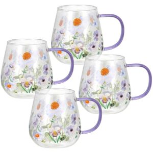STP Goods 18oz Chamomile Heat-Resistant Glass Mug Set of 4 Clear,Purple 13 oz. and up STP Goods 18oz Chamomile Heat-Resistant Glass Mug Set of 4 Clear,Purple 13 oz. and up