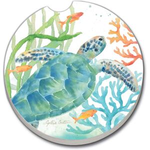 Counterart Absorbent Stoneware Car Coaster, Sea Life Serenade, Set of 2 - 2.5 Multi 2.5 Counterart Absorbent Stoneware Car Coaster, Sea Life Serenade, Set of 2 - 2.5 Multi 2.5
