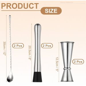 Unique Set Muddler for Cocktails, Cocktail Measuring Jigger with Spoon - Silver 1 Set Unique Set Muddler for Cocktails, Cocktail Measuring Jigger with Spoon - Silver 1 Set