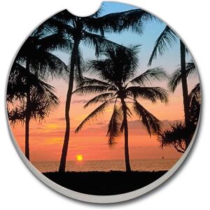 Counterart Absorbent Stoneware Car Coaster, Palms, Set of 2 - 2.5 Multi 2.5 Counterart Absorbent Stoneware Car Coaster, Palms, Set of 2 - 2.5 Multi 2.5