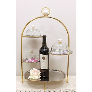 Classic Touch Multi Cake Stand Silver with Gold Frame and Clear Ball Detail - 23.6 Gold 10.6 In. L X 14.6 In. W X 23.6 In. H Classic Touch Multi Cake Stand Silver with Gold Frame and Clear Ball Detail - 23.6 Gold 10.6 In. L X 14.6 In. W X 23.6 In. H