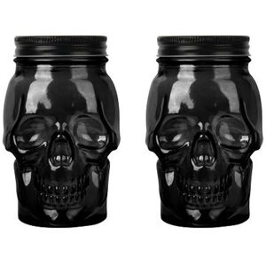 DURA LIVING Skull Mason Jar Mug Glass Set (2 Containers & 2 Lids) Halloween Décor, Drinking Glasses, Storage Containers Black 16-Ounce-Set-Black DURA LIVING Skull Mason Jar Mug Glass Set (2 Containers & 2 Lids) Halloween Décor, Drinking Glasses, Storage Containers Black 16-Ounce-Set-Black