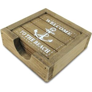 CoTa Global Nautical Wooden Coaster and Holder Set Brown 4.75 In. L X 1.5 In. W X 4.75 In. H CoTa Global Nautical Wooden Coaster and Holder Set Brown 4.75 In. L X 1.5 In. W X 4.75 In. H