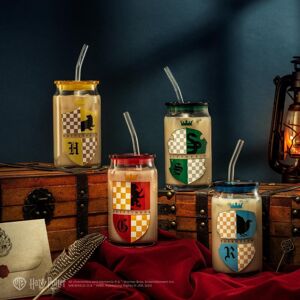 JoyJolt Harry Potter House Crests Tumbler Glasses with Lids - 16 oz - Set of 4 Clear/Multi Set of 4 JoyJolt Harry Potter House Crests Tumbler Glasses with Lids - 16 oz - Set of 4 Clear/Multi Set of 4