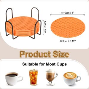 Unique Silicone Coasters with Holder, Round Coaster for Drink, Non-Slip Non-Stick Heat Resistant Place Mats Washable Orange 6 Pcs Unique Silicone Coasters with Holder, Round Coaster for Drink, Non-Slip Non-Stick Heat Resistant Place Mats Washable Orange 6 Pcs