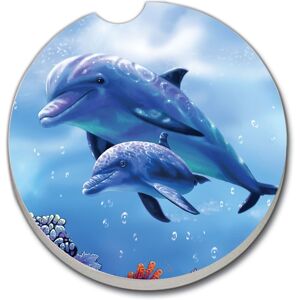 Counterart Absorbent Stoneware Car Coaster, Dolphin With Baby, Set of 2 - 2.5 Multi 2.5 Counterart Absorbent Stoneware Car Coaster, Dolphin With Baby, Set of 2 - 2.5 Multi 2.5