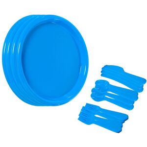 Basicwise Reusable Cutlery Set of 4 Plastic Plates, Spoons, Forks and Knives Blue 10.0 In. L X 10.0 In. W X 0.75 In. H Basicwise Reusable Cutlery Set of 4 Plastic Plates, Spoons, Forks and Knives Blue 10.0 In. L X 10.0 In. W X 0.75 In. H