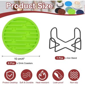 Unique Round Drink Coasters with Holder, Silicone Coaster for Drinks Non-Slip Cup Coaster Heat Resistant Glass Cushion for Bar Kitchen Green 0.01 In. W X 0.01 In. D Unique Round Drink Coasters with Holder, Silicone Coaster for Drinks Non-Slip Cup Coaster Heat Resistant Glass Cushion for Bar Kitchen Green 0.01 In. W X 0.01 In. D