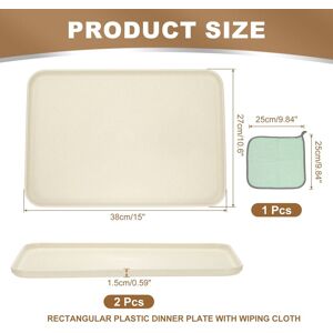 Unique Plastic Tray, Pack Rectangular Plates Food Tray Wheat Plates Dishes Reusable Dessert Plate Trays with Cloth Beige L(15 Unique Plastic Tray, Pack Rectangular Plates Food Tray Wheat Plates Dishes Reusable Dessert Plate Trays with Cloth Beige L(15