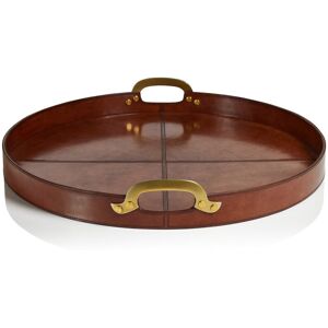 Zodax Harlow Leather with Brass Handles Round Tray Almond Brown 24 Zodax Harlow Leather with Brass Handles Round Tray Almond Brown 24