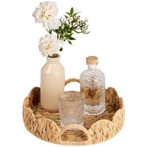 StorageWorks Serving Tray with Built-in Handles, Decorative Tray for Organizing Tabletop Water hyacinth Round StorageWorks Serving Tray with Built-in Handles, Decorative Tray for Organizing Tabletop Water hyacinth Round