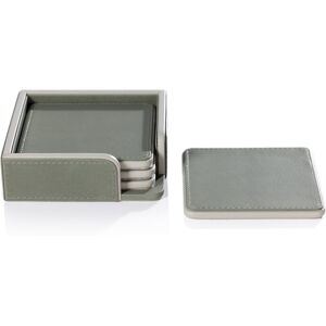 Zodax Nappa Leather 4-Piece Coaster Set on Tray Sage & Gray 4.75 In. W X 1.5 In. H X 4.75 In. D Zodax Nappa Leather 4-Piece Coaster Set on Tray Sage & Gray 4.75 In. W X 1.5 In. H X 4.75 In. D