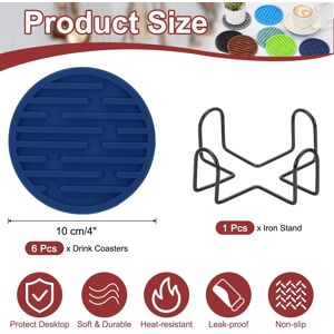 Unique Round Drink Coasters with Holder, Silicone Coaster for Drinks Non-Slip Cup Coaster Heat Resistant Glass Cushion for Bar Kitchen Navy blue 0.01 In. W X 0.01 In. D Unique Round Drink Coasters with Holder, Silicone Coaster for Drinks Non-Slip Cup Coaster Heat Resistant Glass Cushion for Bar Kitchen Navy blue 0.01 In. W X 0.01 In. D
