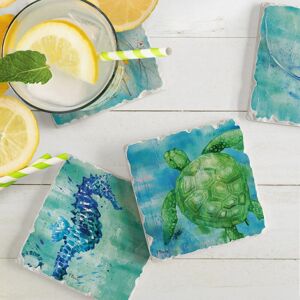 Counterart Absorbent Stone Coaster, Arianna Sealife, Set of 4 - 4.00x4.18 4.00x4.18 Counterart Absorbent Stone Coaster, Arianna Sealife, Set of 4 - 4.00x4.18 4.00x4.18