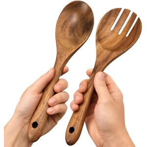 Cheer Collection Teak Wood Salad Spoon and Fork Set with Smooth Finish and Hanging Loop Brown 10.2 In. L Cheer Collection Teak Wood Salad Spoon and Fork Set with Smooth Finish and Hanging Loop Brown 10.2 In. L