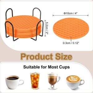 Unique Silicone Coasters with Holder, Round Coaster for Drink, Non-Slip Non-Stick Heat Resistant Place Mats Washable Orange 8 Pcs Unique Silicone Coasters with Holder, Round Coaster for Drink, Non-Slip Non-Stick Heat Resistant Place Mats Washable Orange 8 Pcs