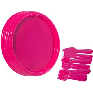 Basicwise Reusable Cutlery Set of 4 Plastic Plates, Spoons, Forks and Knives Pink 10.0 In. L X 10.0 In. W X 0.75 In. H Basicwise Reusable Cutlery Set of 4 Plastic Plates, Spoons, Forks and Knives Pink 10.0 In. L X 10.0 In. W X 0.75 In. H